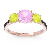 Pink Tourmaline Ring In 18K Rose Gold With Peridot And Black Onyx Trivisti Round Three-stone Ring