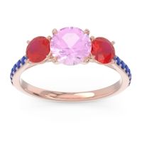 Pink Tourmaline Ring In 14K Rose Gold With Ruby And Blue Sapphire Trivisti Round Three-stone Ring