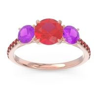 Lab Ruby Ring In 18K Rose Gold With Amethyst And Garnet Trivisti Round Three-stone Ring