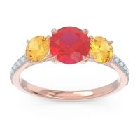 Ruby Ring In 18K Rose Gold With Citrine And Aquamarine Trivisti Round Three-stone Ring