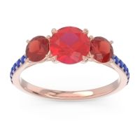 Ruby Ring In 14K Rose Gold With Garnet And Blue Sapphire Trivisti Round Three-stone Ring