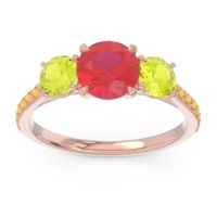 Ruby Ring In 18K Rose Gold With Peridot And Citrine Trivisti Round Three-stone Ring