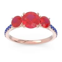 Ruby Ring In 14K Rose Gold With Blue Sapphire Trivisti Round Three-stone Ring