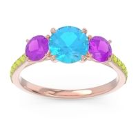 Swiss Blue Topaz Ring In 18K Rose Gold With Amethyst And Peridot Trivisti Round Three-stone Ring