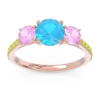 Swiss Blue Topaz Ring In 18K Rose Gold With Pink Tourmaline And Peridot Trivisti Round Three-stone Ring