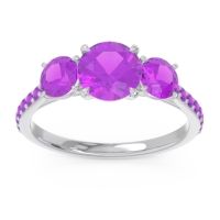 Amethyst Ring In Palladium Trivisti Round Three-stone Ring