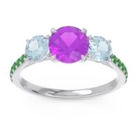 Amethyst Ring In 18k White Gold With Aquamarine And Emerald Trivisti Round Three-stone Ring