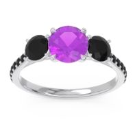 Amethyst Ring In Palladium With Black Onyx Trivisti Round Three-stone Ring