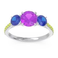 Amethyst Ring In 14k White Gold With Blue Sapphire And Peridot Trivisti Round Three-stone Ring