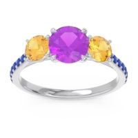 Amethyst Ring In Palladium With Citrine And Blue Sapphire Trivisti Round Three-stone Ring
