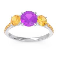 Amethyst Ring In Palladium With Citrine Trivisti Round Three-stone Ring