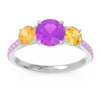 Amethyst Ring In Palladium With Citrine And Pink Tourmaline Trivisti Round Three-stone Ring