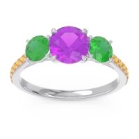 Amethyst Ring In Palladium With Emerald And Citrine Trivisti Round Three-stone Ring