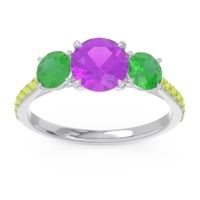 Amethyst Ring In 14k White Gold With Emerald And Peridot Trivisti Round Three-stone Ring