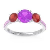 Amethyst Ring In 18k White Gold With Garnet And Pink Tourmaline Trivisti Round Three-stone Ring