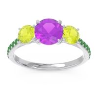 Amethyst Ring In Palladium With Peridot And Emerald Trivisti Round Three-stone Ring