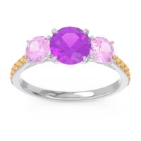 Amethyst Ring In Palladium With Pink Tourmaline And Citrine Trivisti Round Three-stone Ring