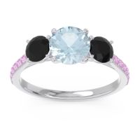 Aquamarine Ring In Palladium With Black Onyx And Pink Tourmaline Trivisti Round Three-stone Ring