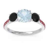 Aquamarine Ring In Palladium With Black Onyx And Ruby Trivisti Round Three-stone Ring