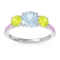 Aquamarine Ring In Palladium With Peridot And Pink Tourmaline Trivisti Round Three-stone Ring