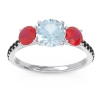 Aquamarine Ring In Palladium With Ruby And Black Onyx Trivisti Round Three-stone Ring