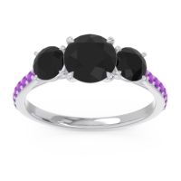 Black Onyx Ring In Palladium With Amethyst Trivisti Round Three-stone Ring