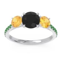 Black Onyx Ring In Palladium With Citrine And Emerald Trivisti Round Three-stone Ring