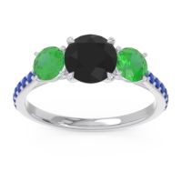 Black Onyx Ring In Palladium With Emerald And Blue Sapphire Trivisti Round Three-stone Ring