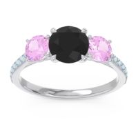 Black Onyx Ring In Palladium With Pink Tourmaline And Aquamarine Trivisti Round Three-stone Ring