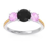 Black Onyx Ring In Palladium With Pink Tourmaline And Citrine Trivisti Round Three-stone Ring