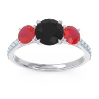 Black Onyx Ring In Palladium With Ruby And Aquamarine Trivisti Round Three-stone Ring
