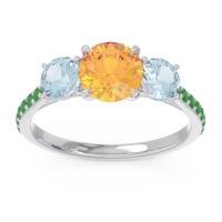Citrine Ring In Palladium With Aquamarine And Emerald Trivisti Round Three-stone Ring