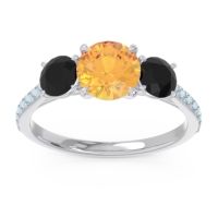 Citrine Ring In Palladium With Black Onyx And Aquamarine Trivisti Round Three-stone Ring