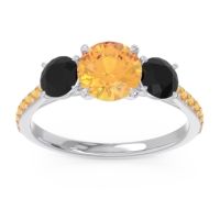 Citrine Ring In Palladium With Black Onyx Trivisti Round Three-stone Ring