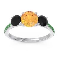Citrine Ring In Palladium With Black Onyx And Emerald Trivisti Round Three-stone Ring