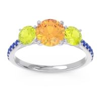 Citrine Ring In Palladium With Peridot And Blue Sapphire Trivisti Round Three-stone Ring