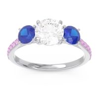 Lab Diamond Ring In Palladium With Blue Sapphire And Pink Tourmaline Trivisti Round Three-stone Ring