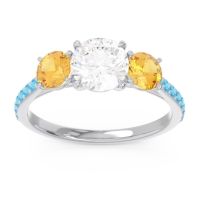 Diamond Ring In Palladium With Citrine And Swiss Blue Topaz Trivisti Round Three-stone Ring