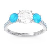 Lab Diamond Ring In Palladium With Swiss Blue Topaz And Aquamarine Trivisti Round Three-stone Ring