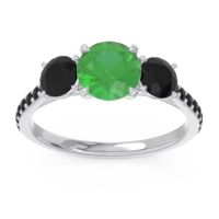 Lab Emerald Ring In Palladium With Black Onyx Trivisti Round Three-stone Ring