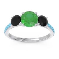Emerald Ring In Palladium With Black Onyx And Swiss Blue Topaz Trivisti Round Three-stone Ring