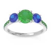 Lab Emerald Ring In Palladium With Blue Sapphire And Emerald Trivisti Round Three-stone Ring