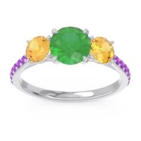 Emerald Ring In Palladium With Citrine And Amethyst Trivisti Round Three-stone Ring