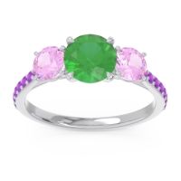 Emerald Ring In Palladium With Pink Tourmaline And Amethyst Trivisti Round Three-stone Ring