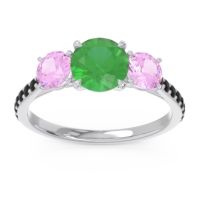 Lab Emerald Ring In Palladium With Pink Tourmaline And Black Onyx Trivisti Round Three-stone Ring