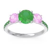 Lab Emerald Ring In Palladium With Pink Tourmaline And Emerald Trivisti Round Three-stone Ring