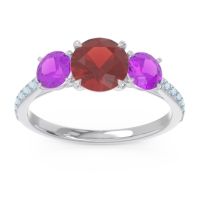Garnet Ring In Palladium With Amethyst And Aquamarine Trivisti Round Three-stone Ring