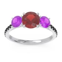 Garnet Ring In Palladium With Amethyst And Black Onyx Trivisti Round Three-stone Ring