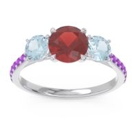 Garnet Ring In Palladium With Aquamarine And Amethyst Trivisti Round Three-stone Ring