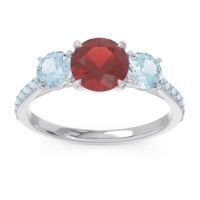 Garnet Ring In 18k White Gold With Aquamarine Trivisti Round Three-stone Ring